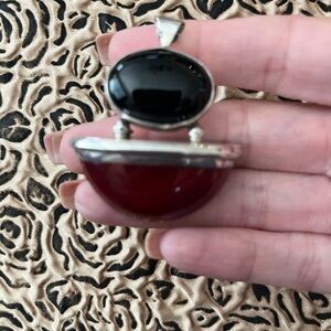 Red and Black Pendant with Sterling Silver Accents